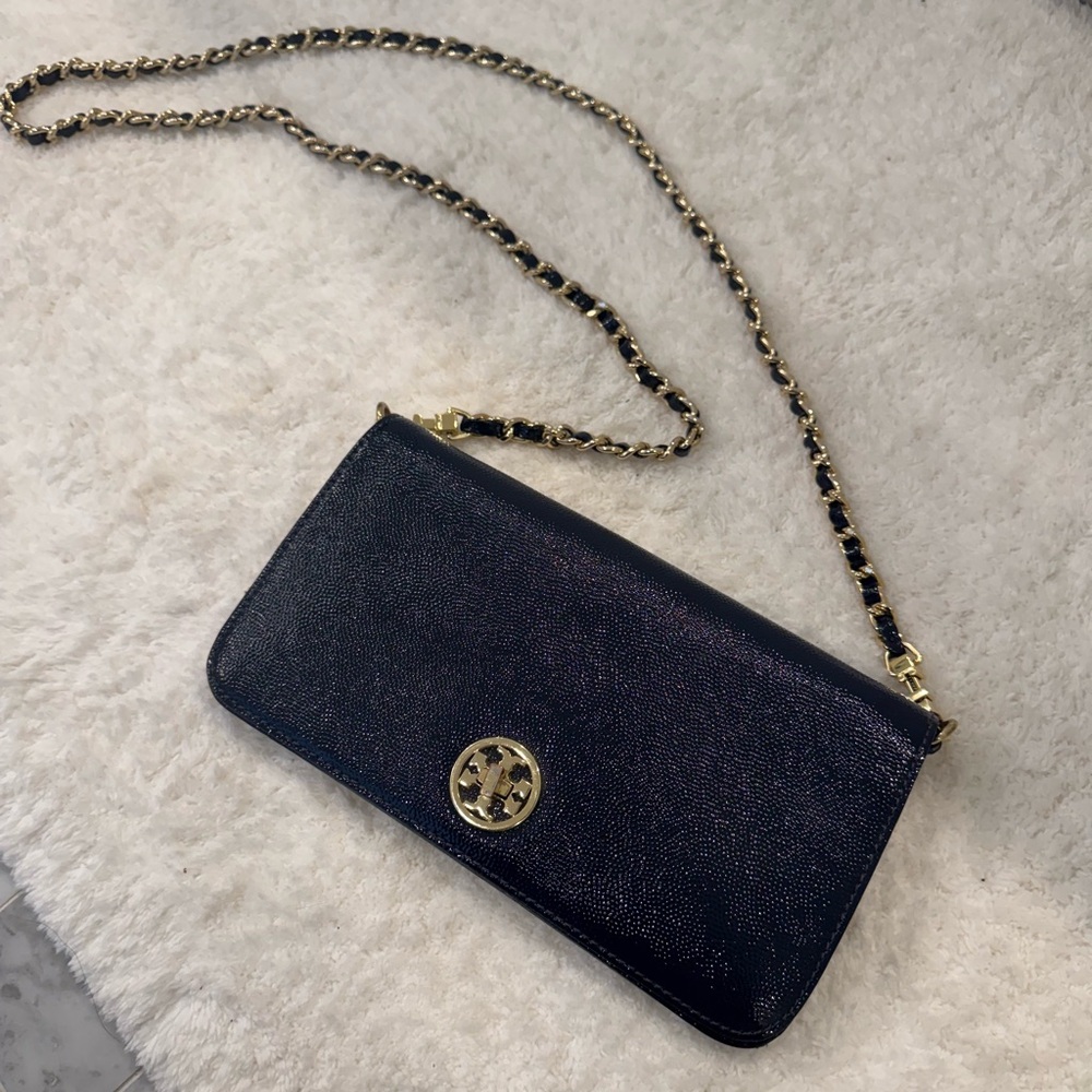 Tory Burch Emerson Saffiano Leather Chain Wallet Crossbody Shoulder Bag